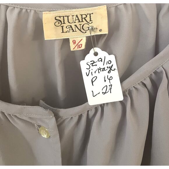 Vintage Stuart Lang Poet Blouse size 9-10 gray purple sheer EUC - Picture 2 of 3